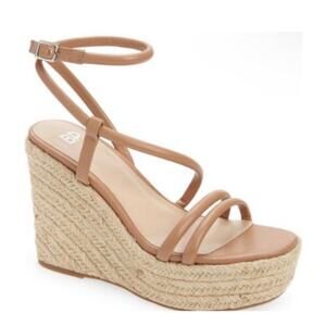 BP Espadrille Platform Wedge Sandals Ankle Strap Open Toe Tan Mocha 9.5 NWOB
